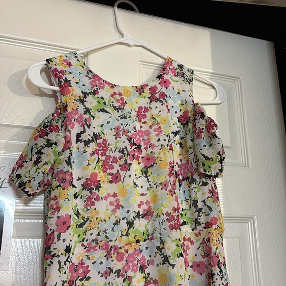 Girls Floral Cold Shoulder Dress Floral Kids YOUTH TEEN Dress Pink Yellow Green - Picture 6 of 10
